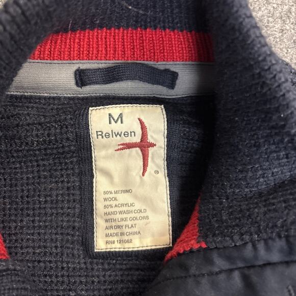 Relwen Men’s Med Mock Neck Wool Blend Chunky Knit Pullover Navy Blue Sweater - Picture 2 of 9